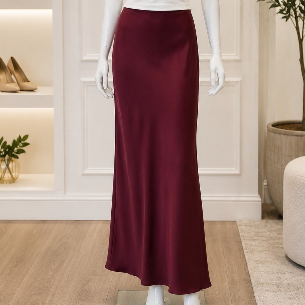 Zara Womens Midi Skirt Burgundy Satin Slip Bias Cut Small - Picture 1 of 7